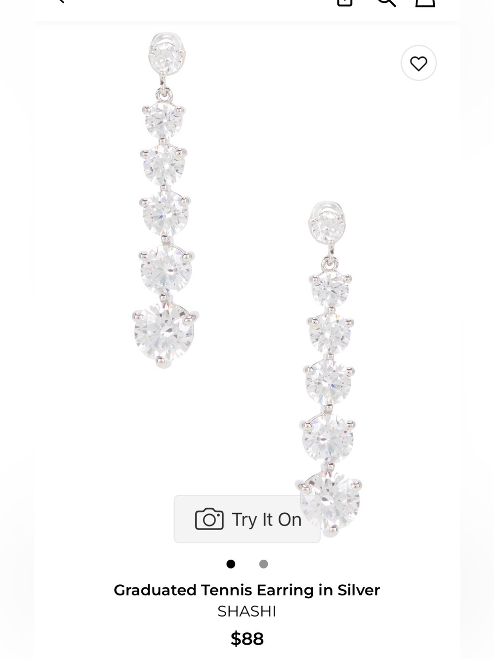 SHASHI Silver Graduated Tennis Earrings NWT